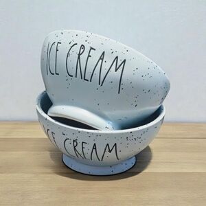 Rae Dunn Speckled Light Blue ICE CREAM Bowls - Set of 2